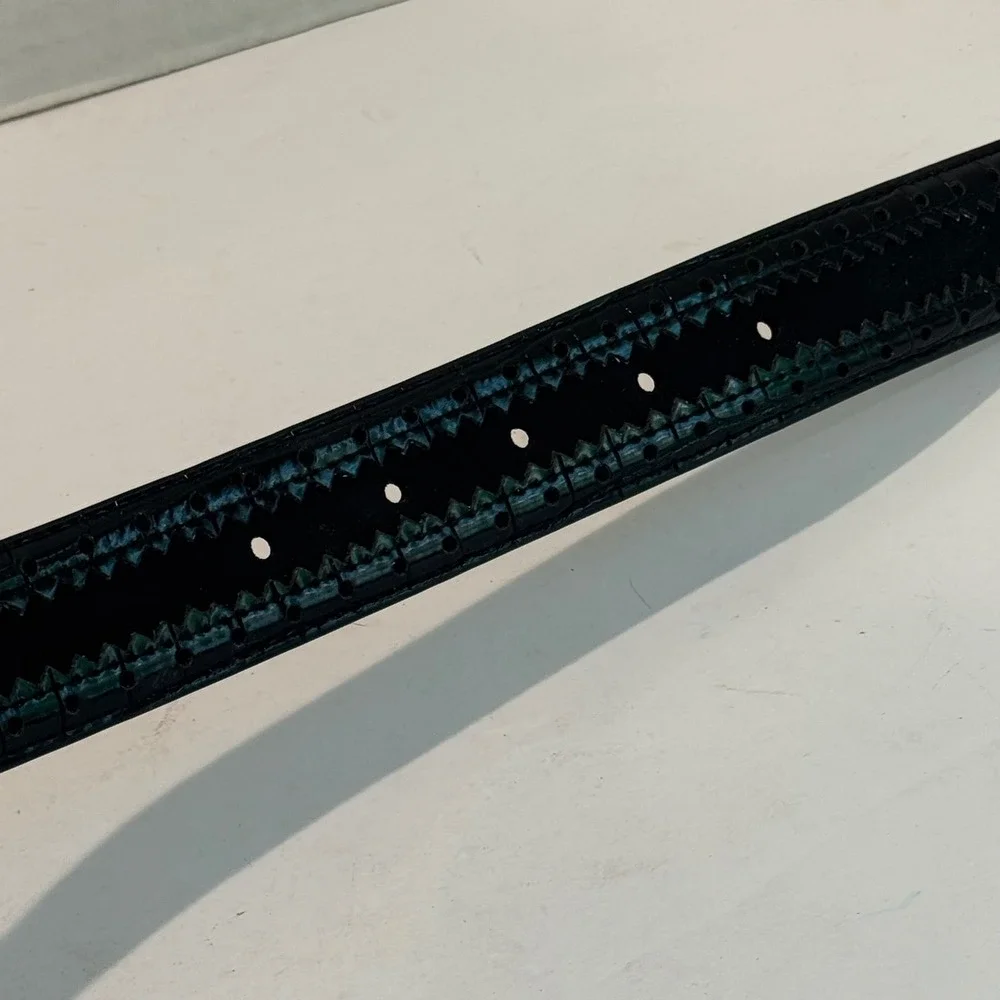 Stacy Adams Dress Belt Mens 34 Black‎ Croc Suede Brogue Detail SA537-001 Silver